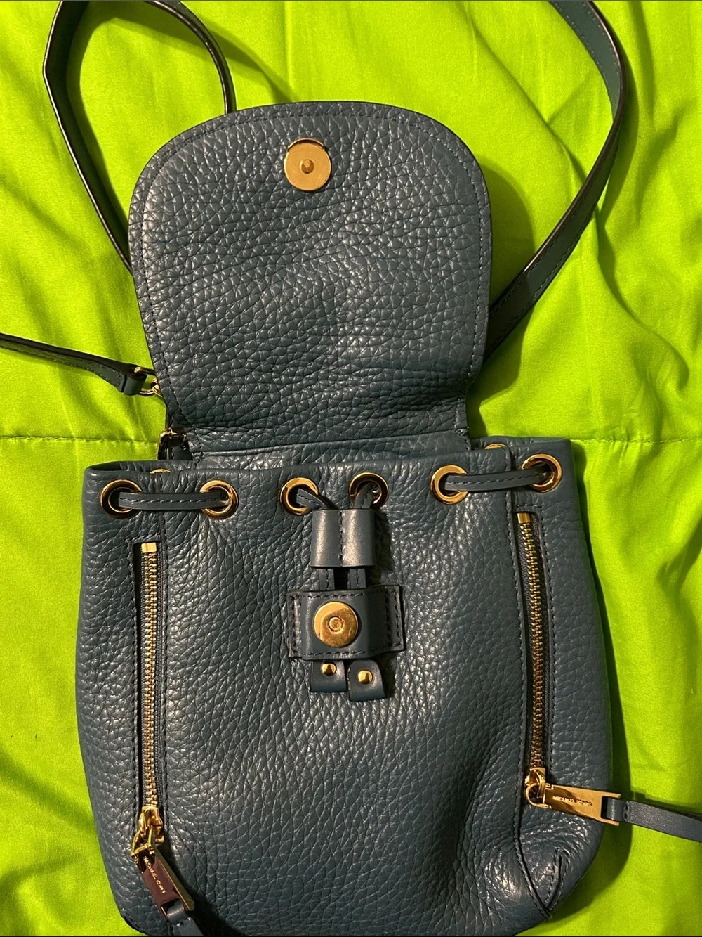 Michael Kors Teal Blue Pebbled Leather Crossbody Bag with Gold Hardware